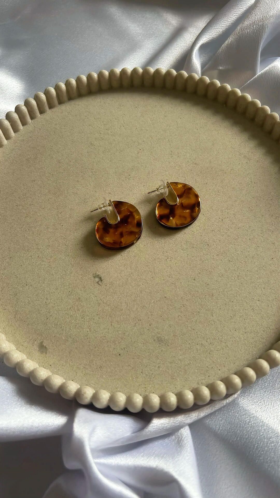 Mermer Desenli Kahverengi Halka Küpe