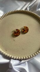 Mermer Desenli Kahverengi Halka Küpe