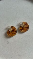 Mermer Desenli Kahverengi Halka Küpe