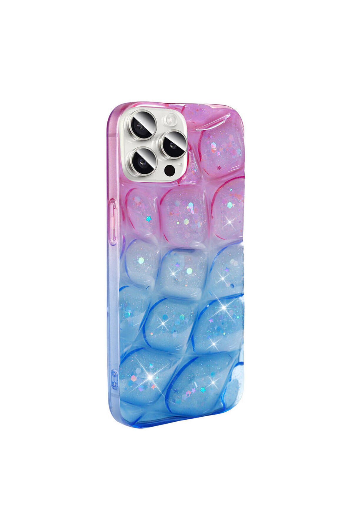 iPhone 15 Pro Kılıf Simli 3D Desenli BSAY Hacar Kapak - Pembe-Mor Pembe-Mavi