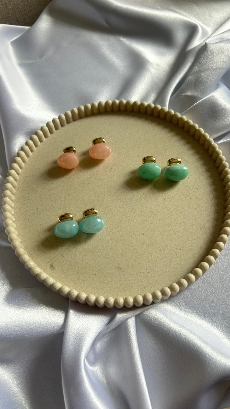 Doğal Taş Görünümlü Şık Kadın Küpe Buz Mavi