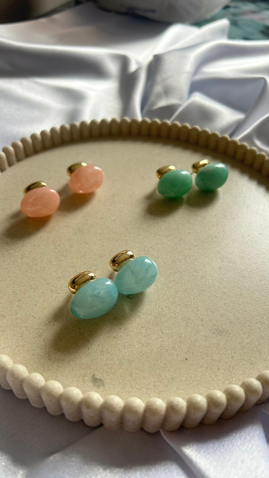 Doğal Taş Görünümlü Şık Kadın Küpe Buz Mavi