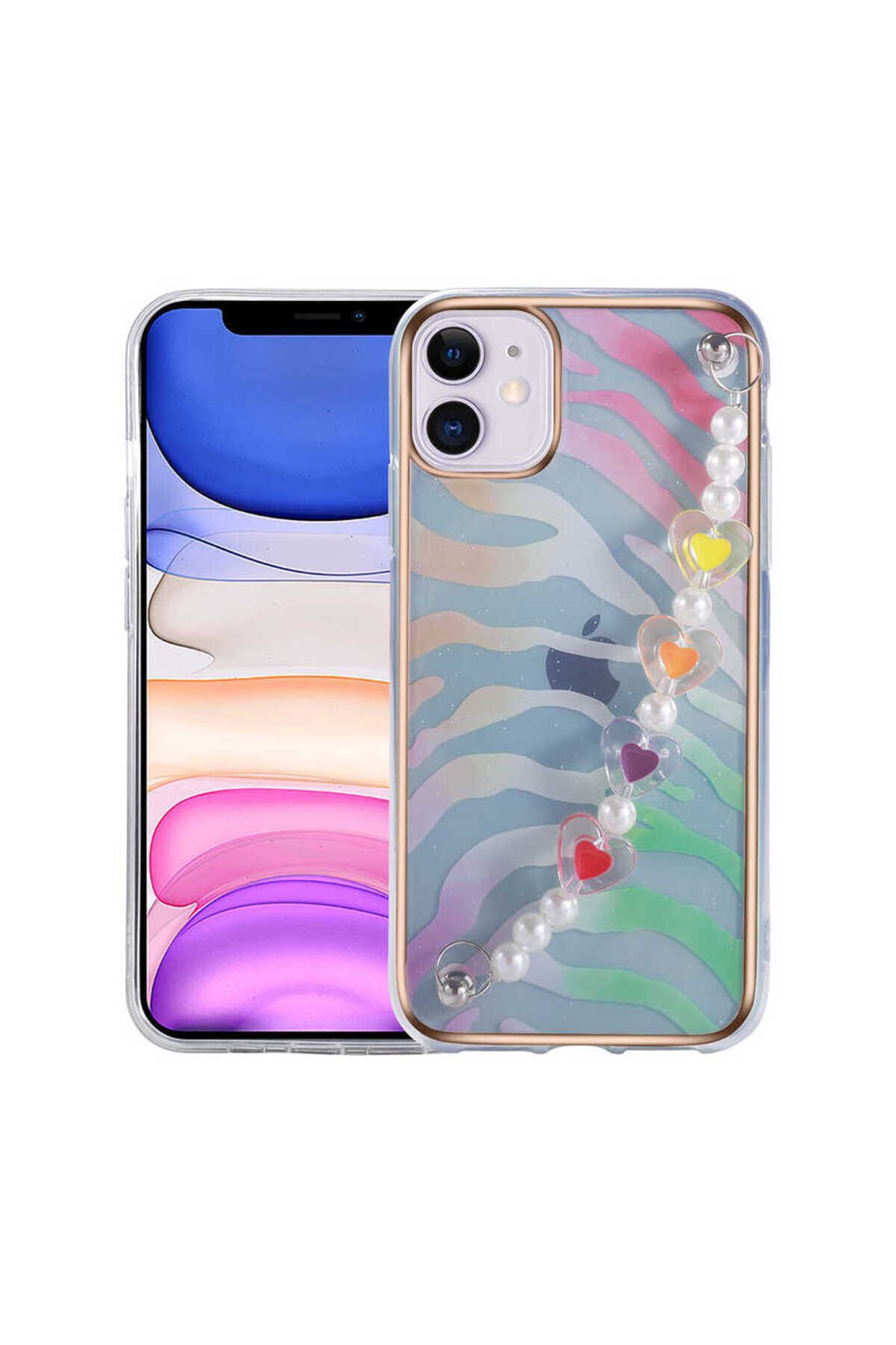 iPhone 11 Uyumlu BSAY Pilla Kılıf-Colorful Pembe-Yeşil