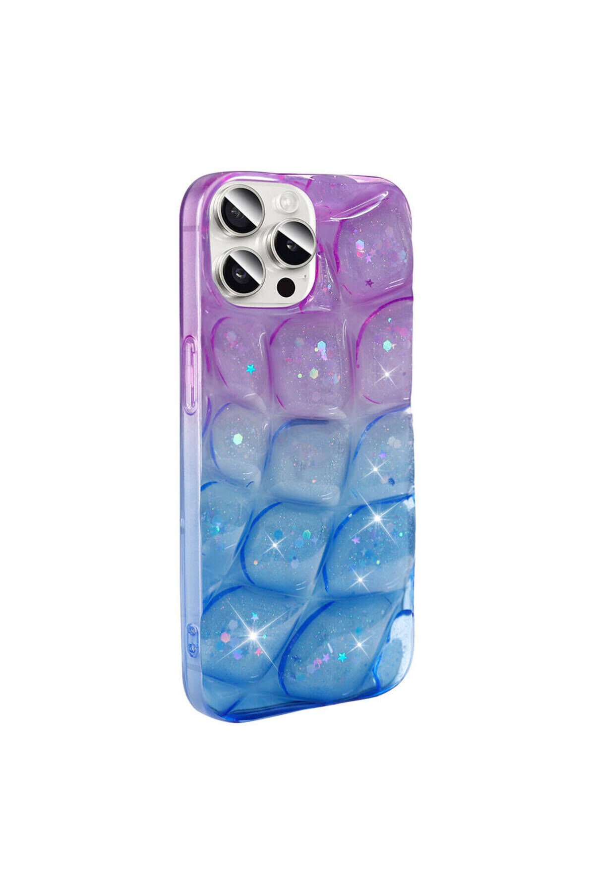 iPhone 14 Pro Max Kılıf Simli 3D Desenli BSAY Hacar Kapak - Pembe-Mor Mor-Mavi