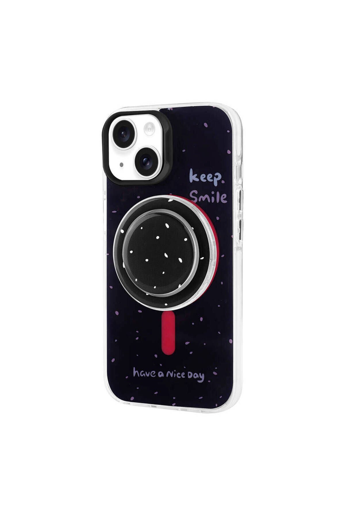 iPhone 14 BSAY Magsafe Şarj Özellikli Tak-Çıkar Pop Soketli BSAY Tiktok Kılıf-Turuncu Siyah