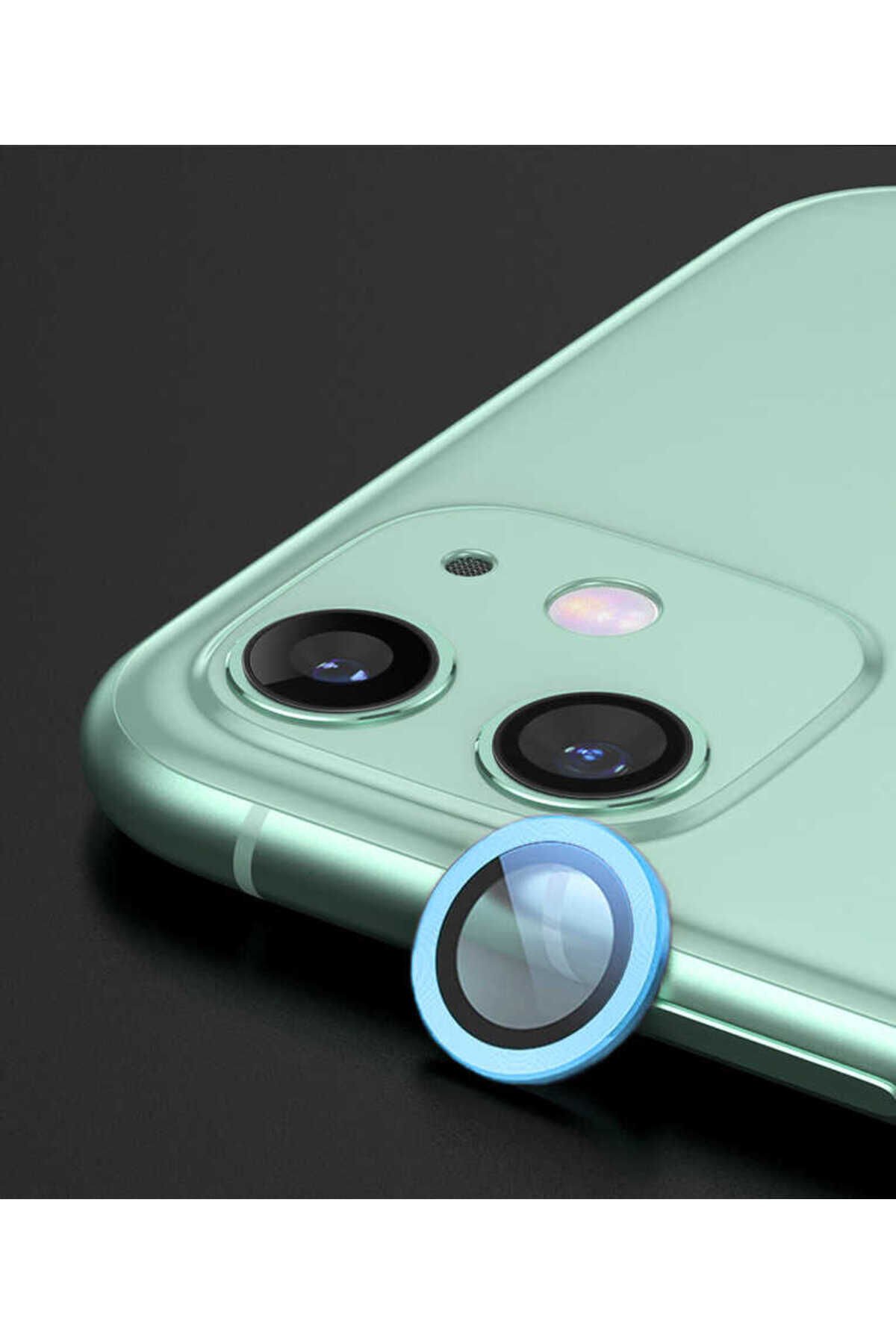 iPhone 12 Uyumlu BSAY CL-07 Kamera Koruyucu-Gold Mavi