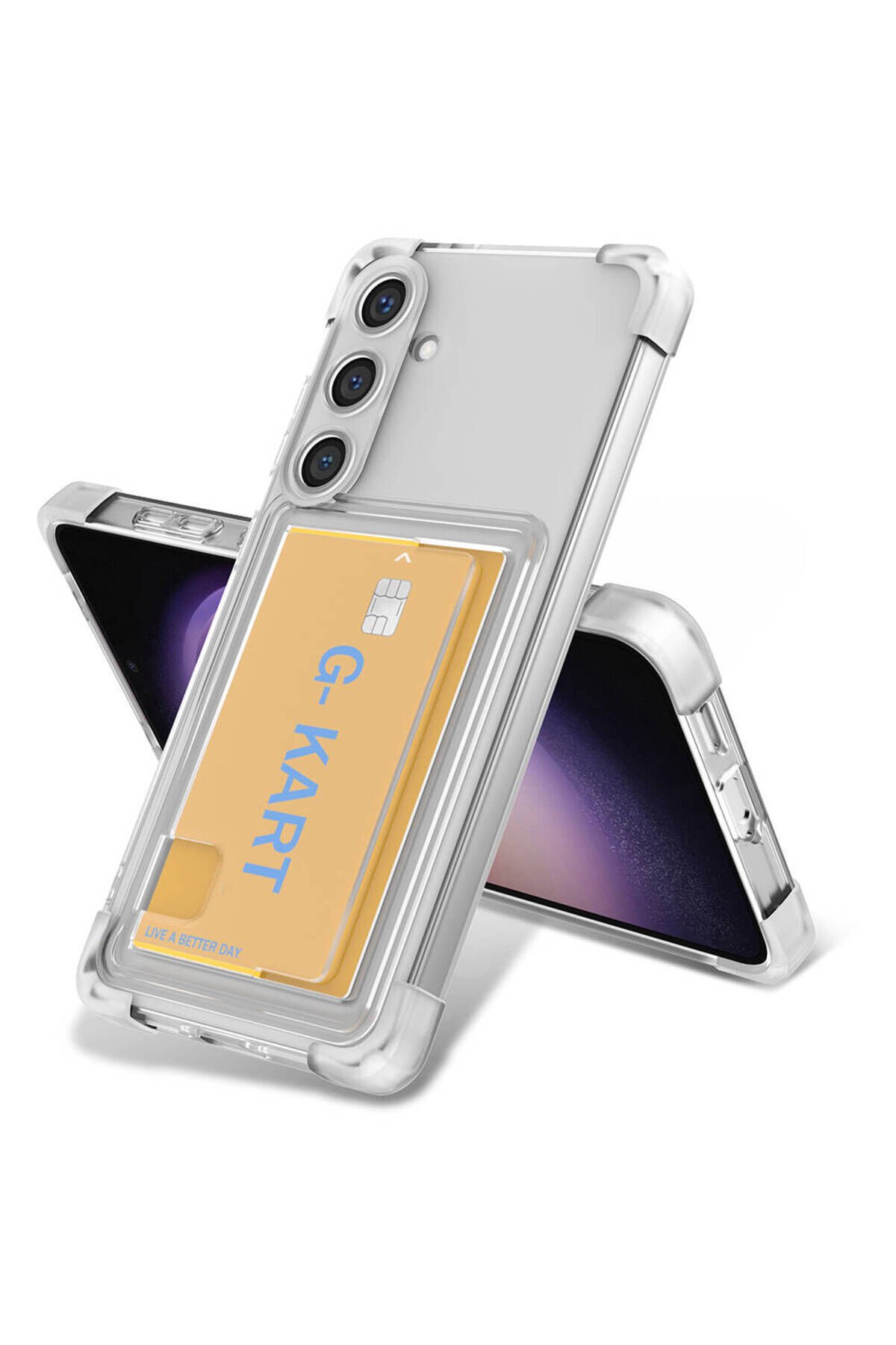 Galaxy S24 Uyumlu AiHTTg Tasarımlı Şeffaf Kartlıklı BSAY G-Kart Kılıf-Renksiz Renksiz