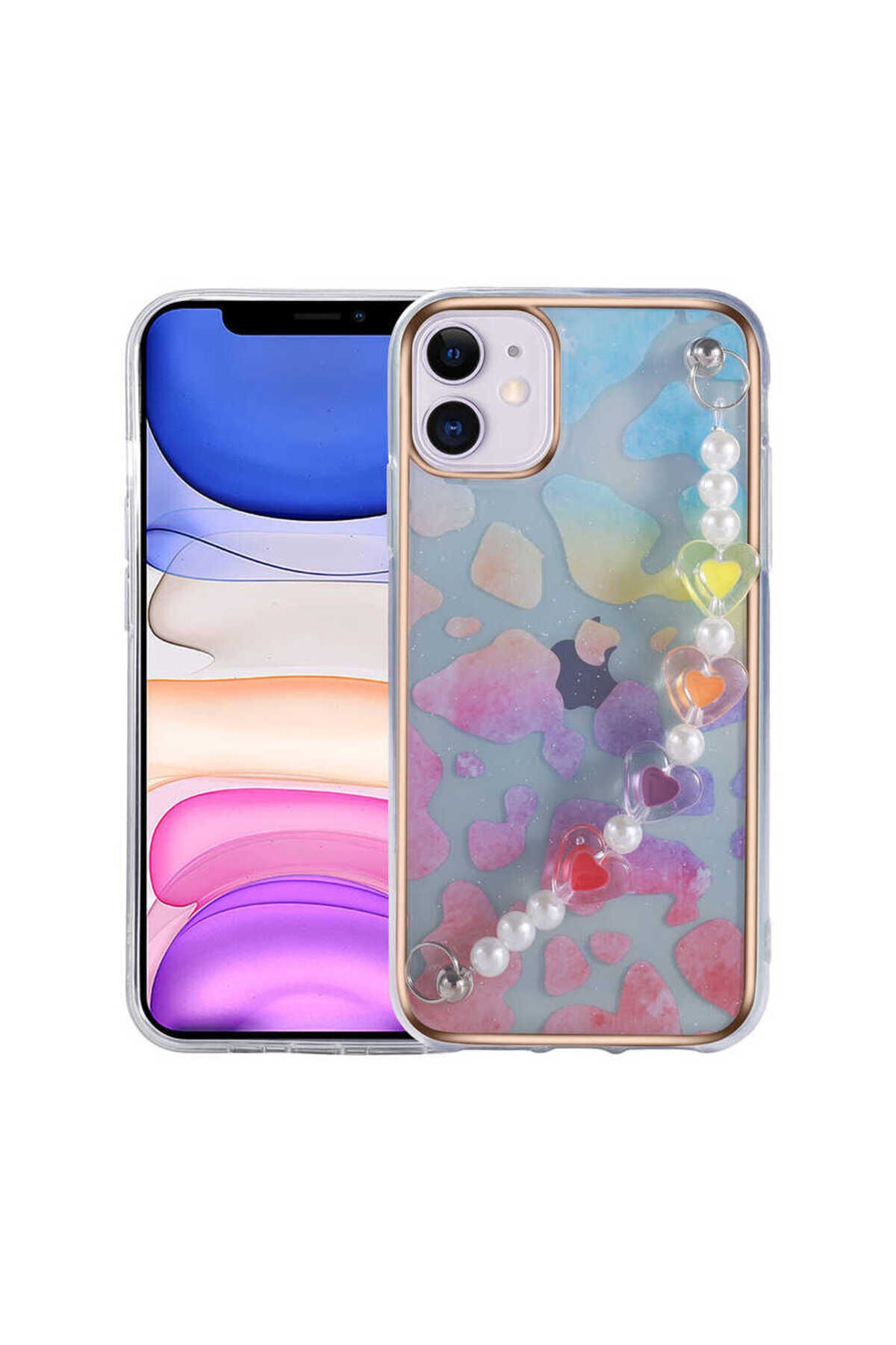 iPhone 12 Uyumlu BSAY Pilla Kılıf-Pembe-Yeşil Colorful