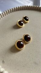 Leopar Taşlı Gold Küpe