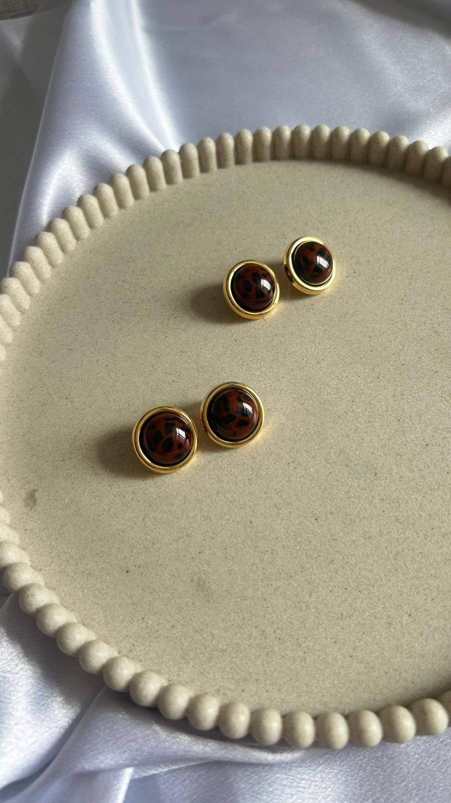 Leopar Taşlı Gold Küpe