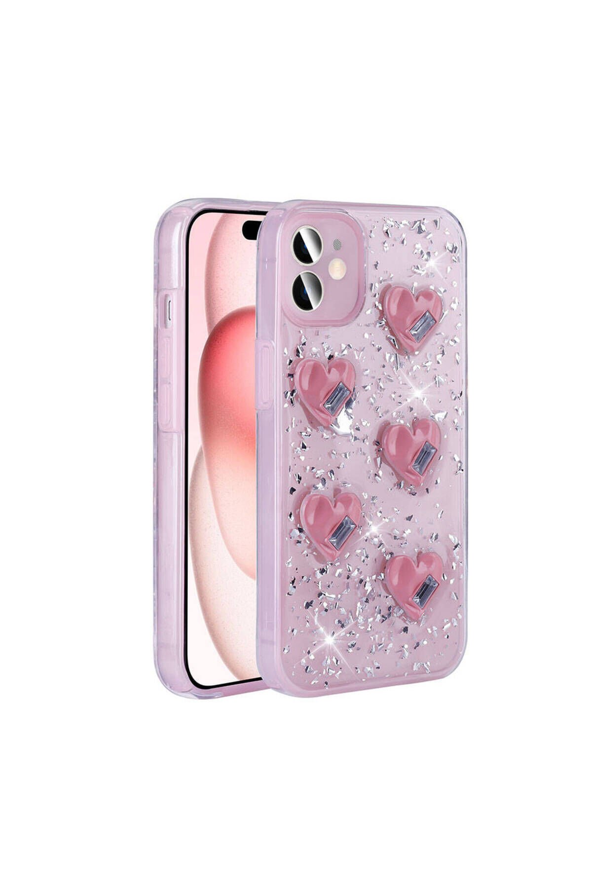 iPhone 13 Kılıf Airbagli Simli Arka Yüzey BSAY Işıltı Silikon Kapak - Lila Pembe