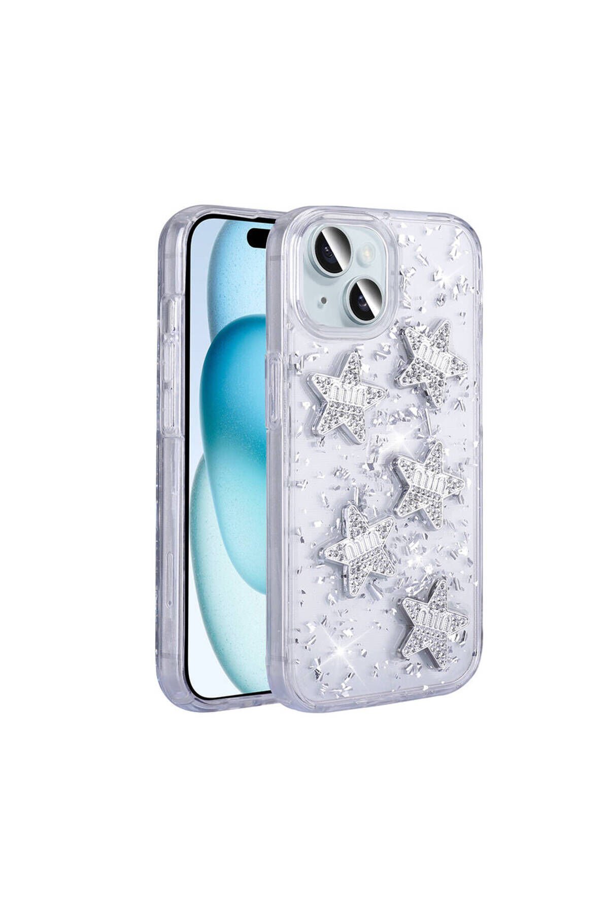 iPhone 13 Kılıf Airbagli Simli Arka Yüzey BSAY Işıltı Silikon Kapak - Lila Pembe