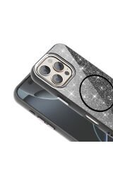 iPhone 16 Pro Kılıf Magsafe Şarj Özellikli Parlayan Simli BSAY Okso Kapak - Gold Gold