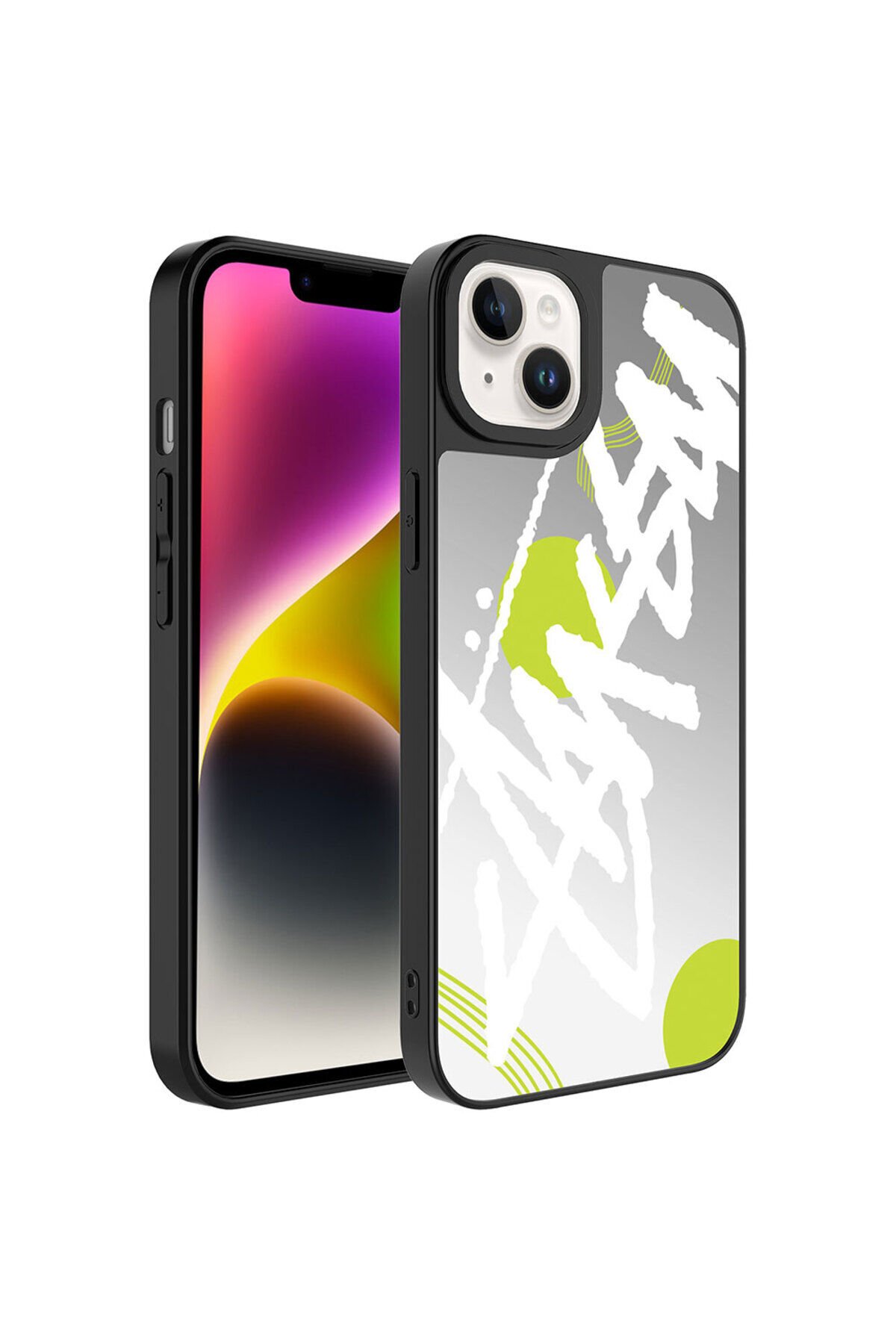 iPhone 14 Uyumlu Aynalı Desenli Kamera Korumalı Parlak BSAY Mirror Kılıf-Love Yazı