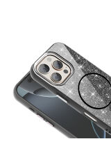 iPhone 16 Pro Kılıf Magsafe Şarj Özellikli Parlayan Simli Zore Okso Kapak - Gold Beyaz