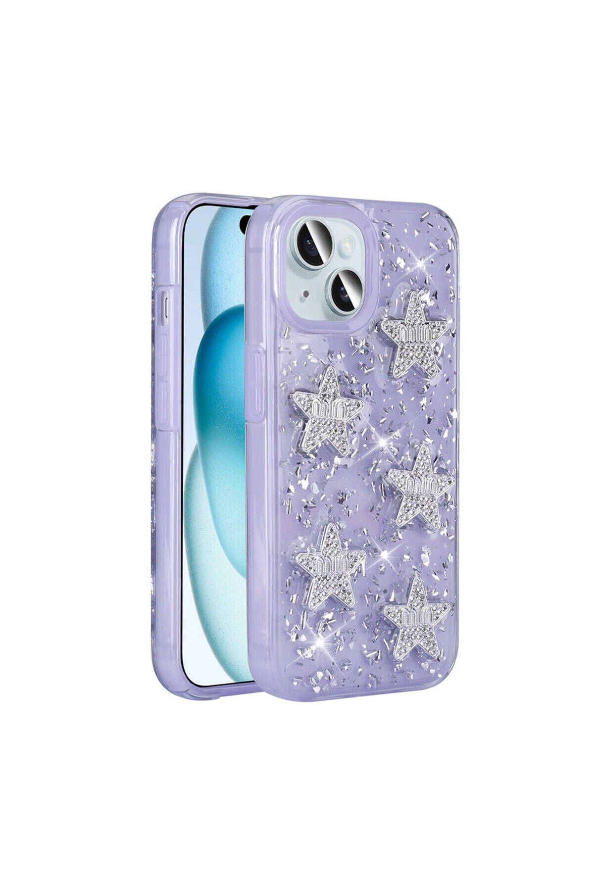 iPhone 14 Kılıf Airbagli Simli Arka Yüzey ZPRB Işıltı Silikon Kapak - Pembe Pembe