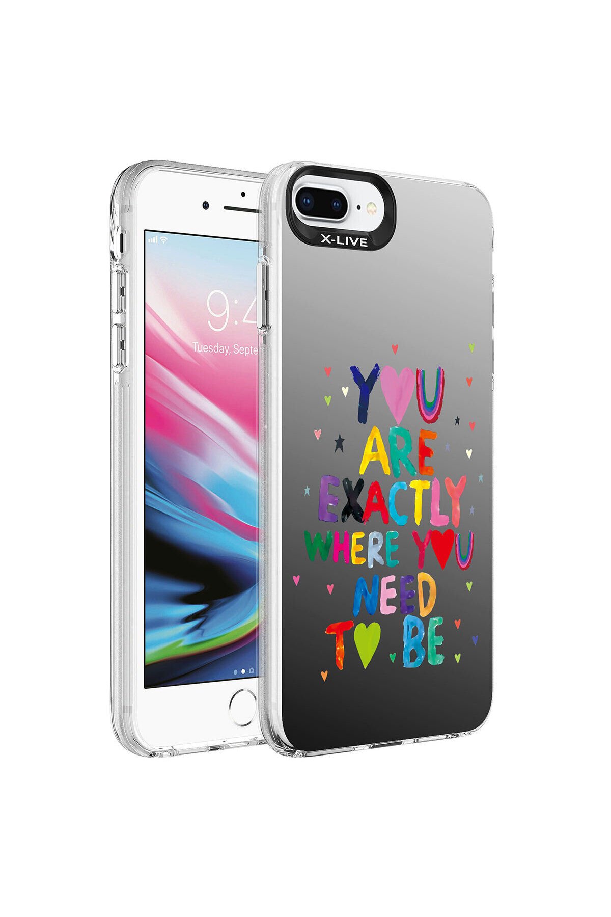 iPhone 7 Plus Kılıf Desenli BSAY Silver Sert Kapak - Kalp You