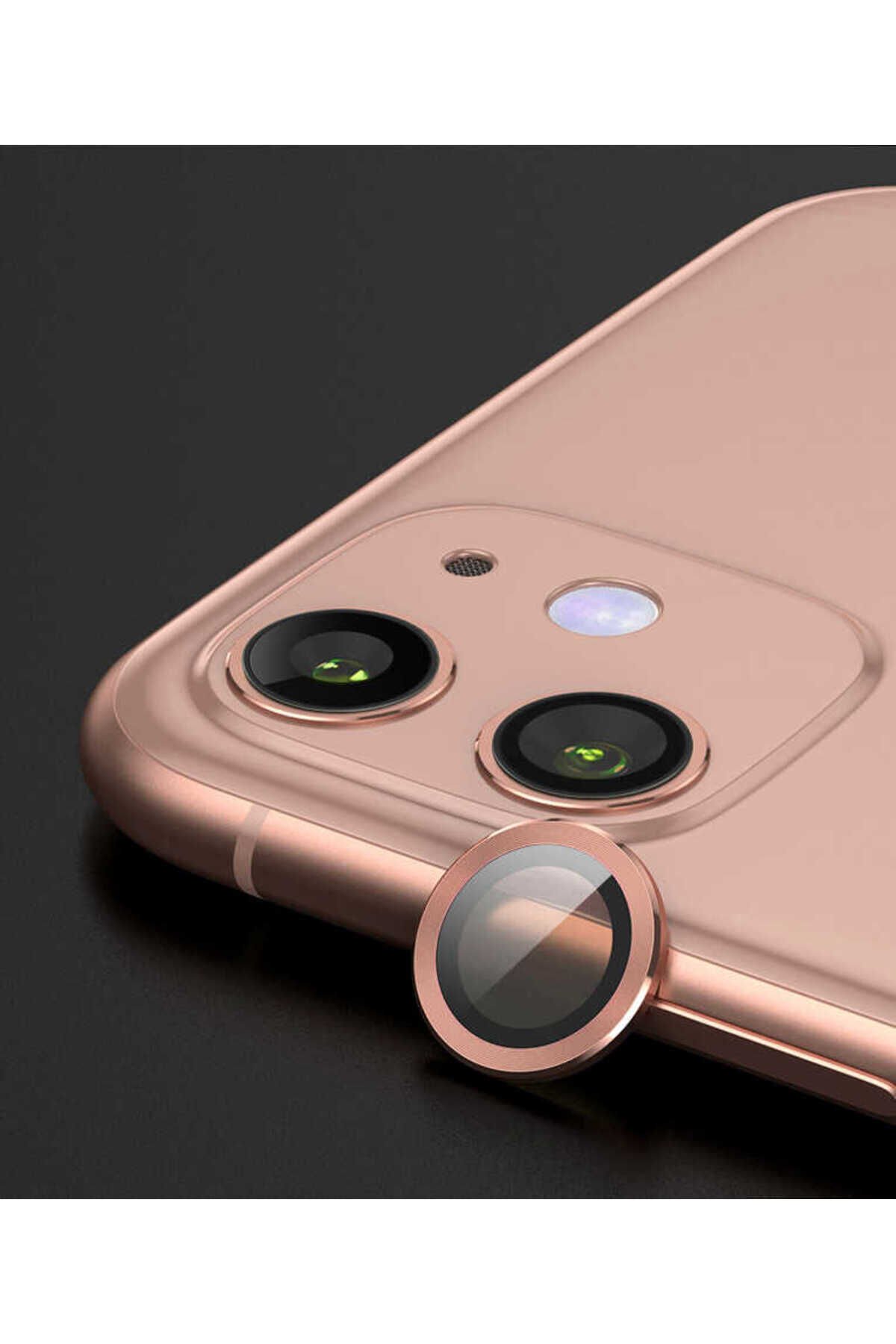 iPhone 12 Mini Uyumlu BSAY CL-07 Kamera Koruyucu-Koyu Yeşil Rose Gold