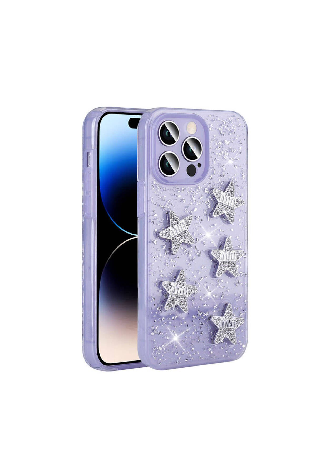 iPhone 14 Pro Max Kılıf Airbagli Simli Arka Yüzey ZPRB Işıltı Silikon Kapak - Lila Lila