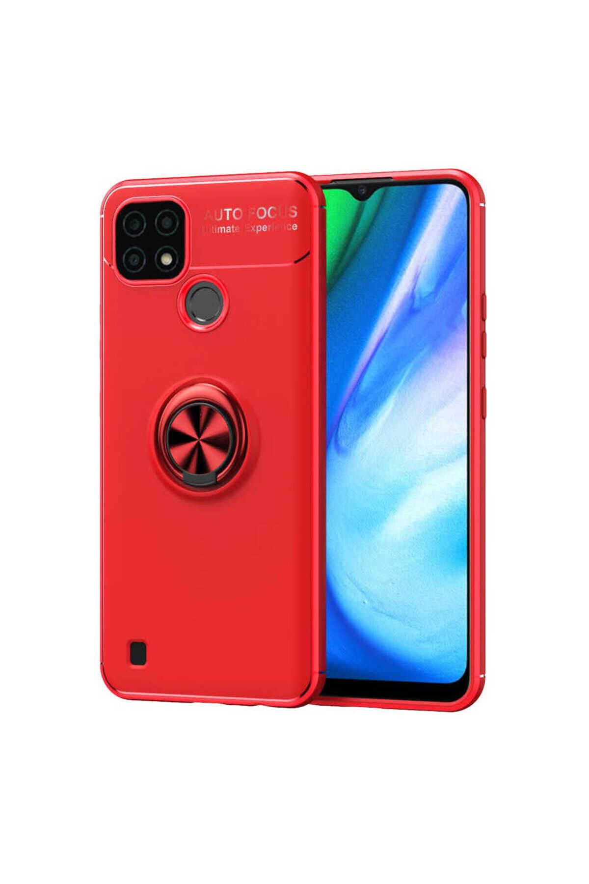 Realme C21 Kılıf BSAY Ravel Silikon Kapak - Siyah-Kırmızı Kırmızı