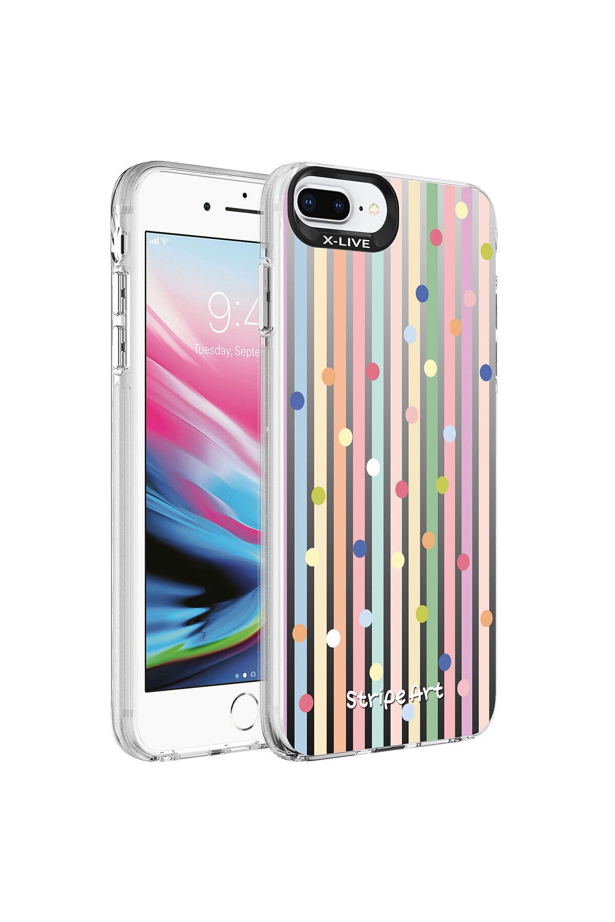 iPhone 7 Plus Kılıf Desenli BSAY Silver Sert Kapak - Kalp Noktalar