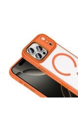 iPhone 17 Pro Max Kılıf Wireless Şarj Özellikli Zore Krom M-safe Silikon Kapak Turuncu