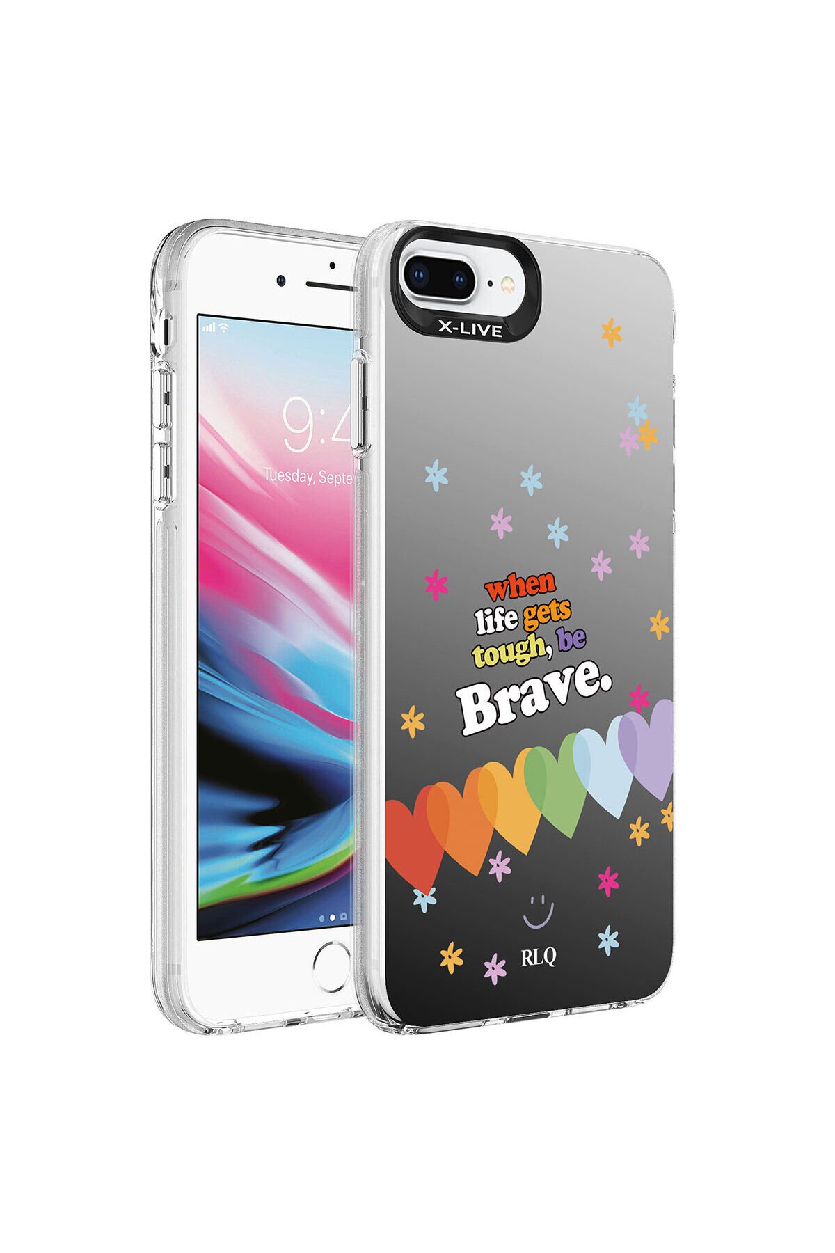 iPhone 7 Plus Kılıf Desenli BSAY Silver Sert Kapak - Kalp Çiçek