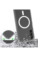 Galaxy S24 Uyumlu BSAY Magsafe Şarj Özellikli Şeffaf Sert PC BSAY Embos Kılıf-Renksiz Renksiz