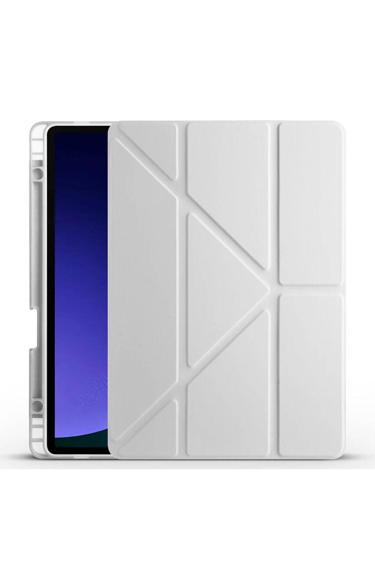 Galaxy Tab S9 Kılıf Uyumlu BSAY Tri Folding Kalem Bölmeli Standlı Kılıf-Gri