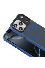 iPhone 17 Pro Max Kılıf Mat Arka Yüzey Wireless Şarj Özellikli Zore Flet M-safe Kapak - Lacivert Gri