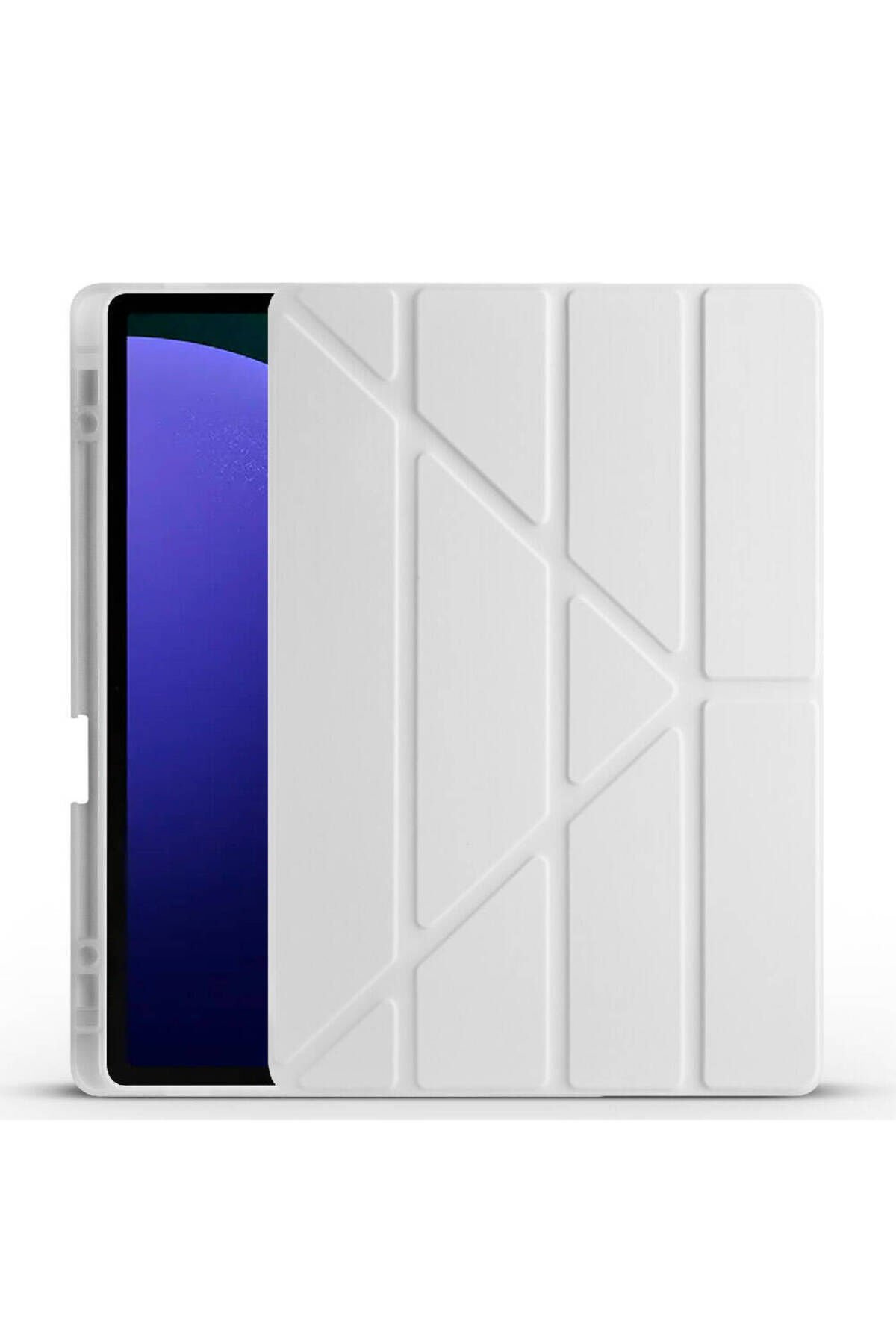 Galaxy Tab S9 Plus Kılıf Uyumlu BSAY Tri Folding Kalem Bölmeli Standlı Kılıf-Gri