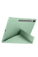 Galaxy Tab S9 Plus Kılıf Uyumlu BSAY Tri Folding Kalem Bölmeli Standlı Kılıf-Gri