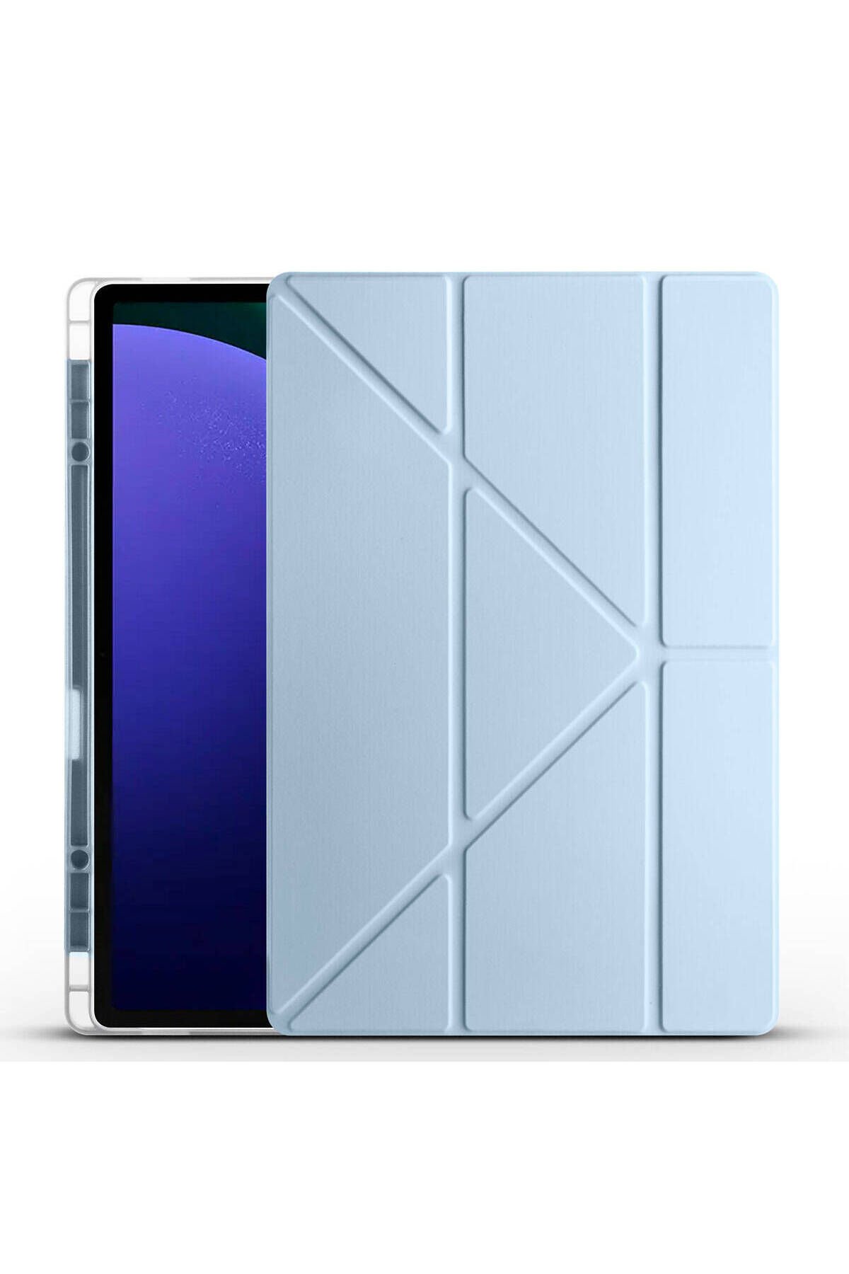 Galaxy Tab S9 Ultra Kılıf Uyumlu BSAY Tri Folding Kalem Bölmeli Standlı Kılıf-Mavi