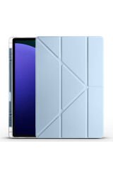 Galaxy Tab S9 Ultra Kılıf Uyumlu BSAY Tri Folding Kalem Bölmeli Standlı Kılıf-Mavi