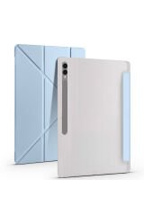 Galaxy Tab S9 Ultra Kılıf Uyumlu BSAY Tri Folding Kalem Bölmeli Standlı Kılıf-Mavi