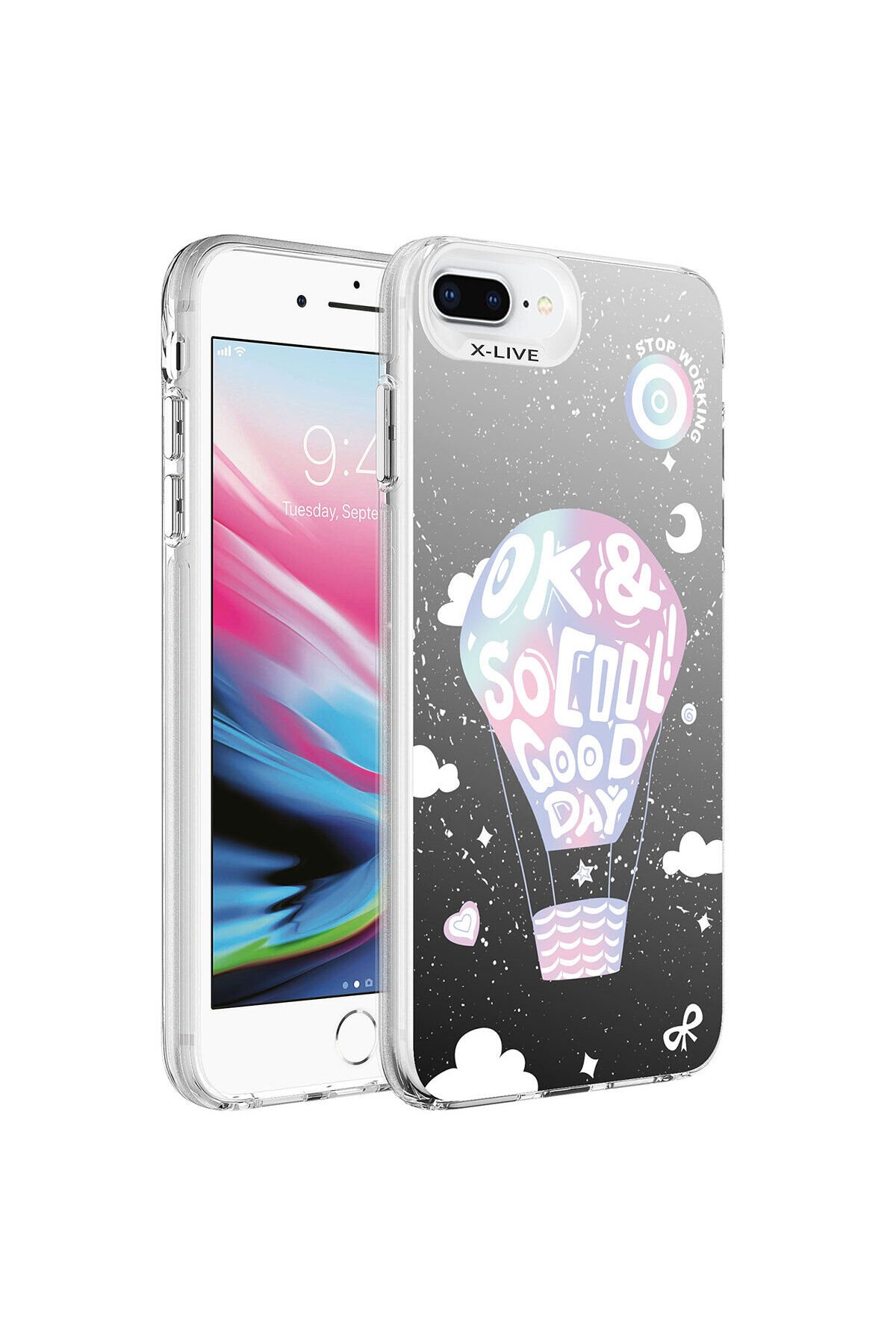iPhone 8 Plus Kılıf Desenli BSAY Silver Sert Kapak - Kalp Balon