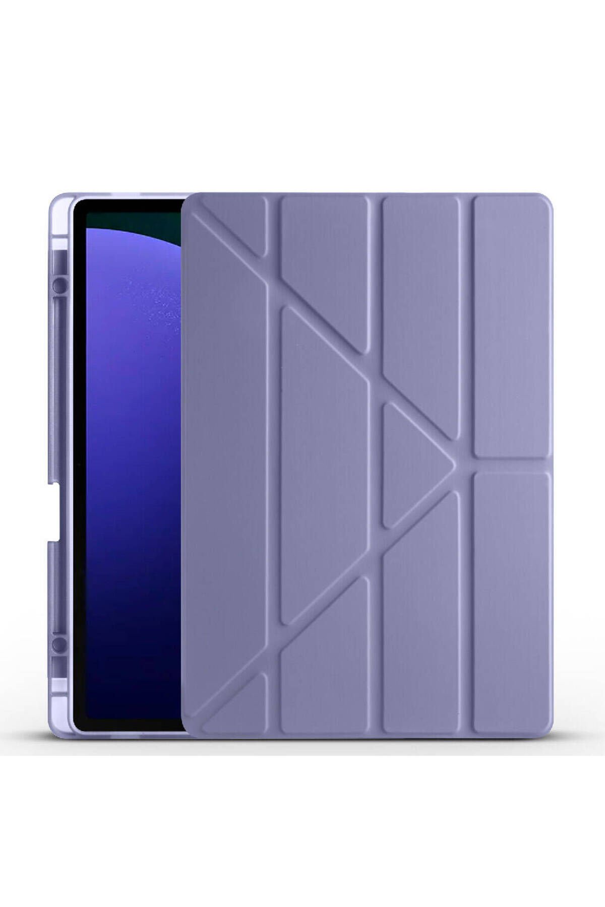 Galaxy Tab S9 FE Plus Kılıf Uyumlu BSAY Tri Folding Kalem Bölmeli Standlı Kılıf-Mor