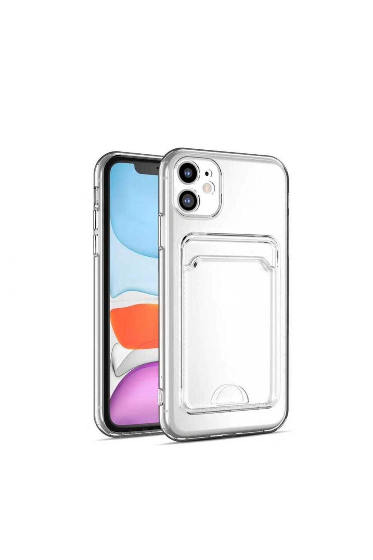 iPhone 12 Uyumlu Kartlıklı Şeffaf BSAY Setra Clear Silikon Kılıf-Renksiz Renksiz