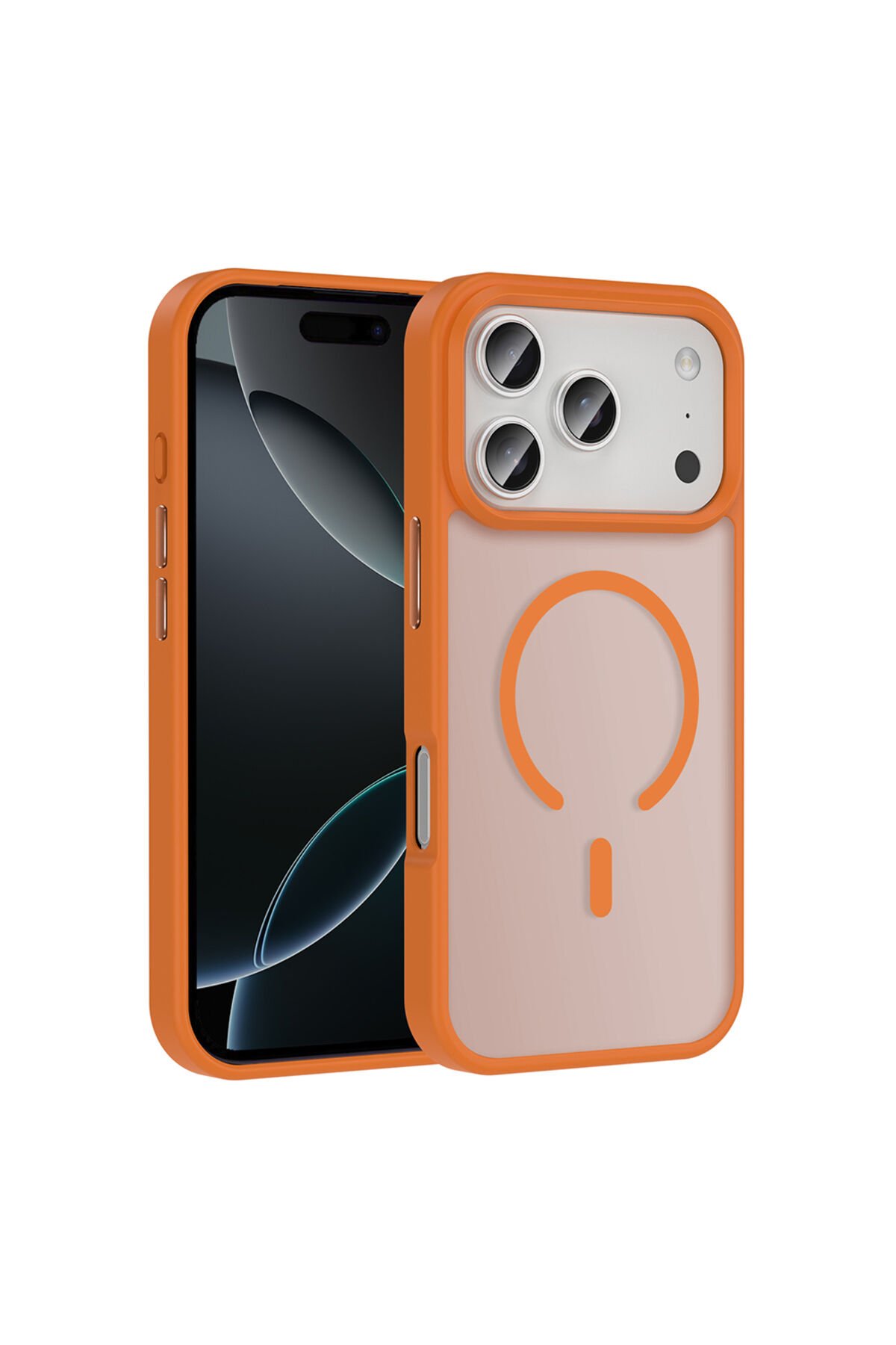 iPhone 17 Pro Max Kılıf M-safe Şarj Özellikli Mat Arka Yüzey BSAY Sio Kapak - Gri Turuncu