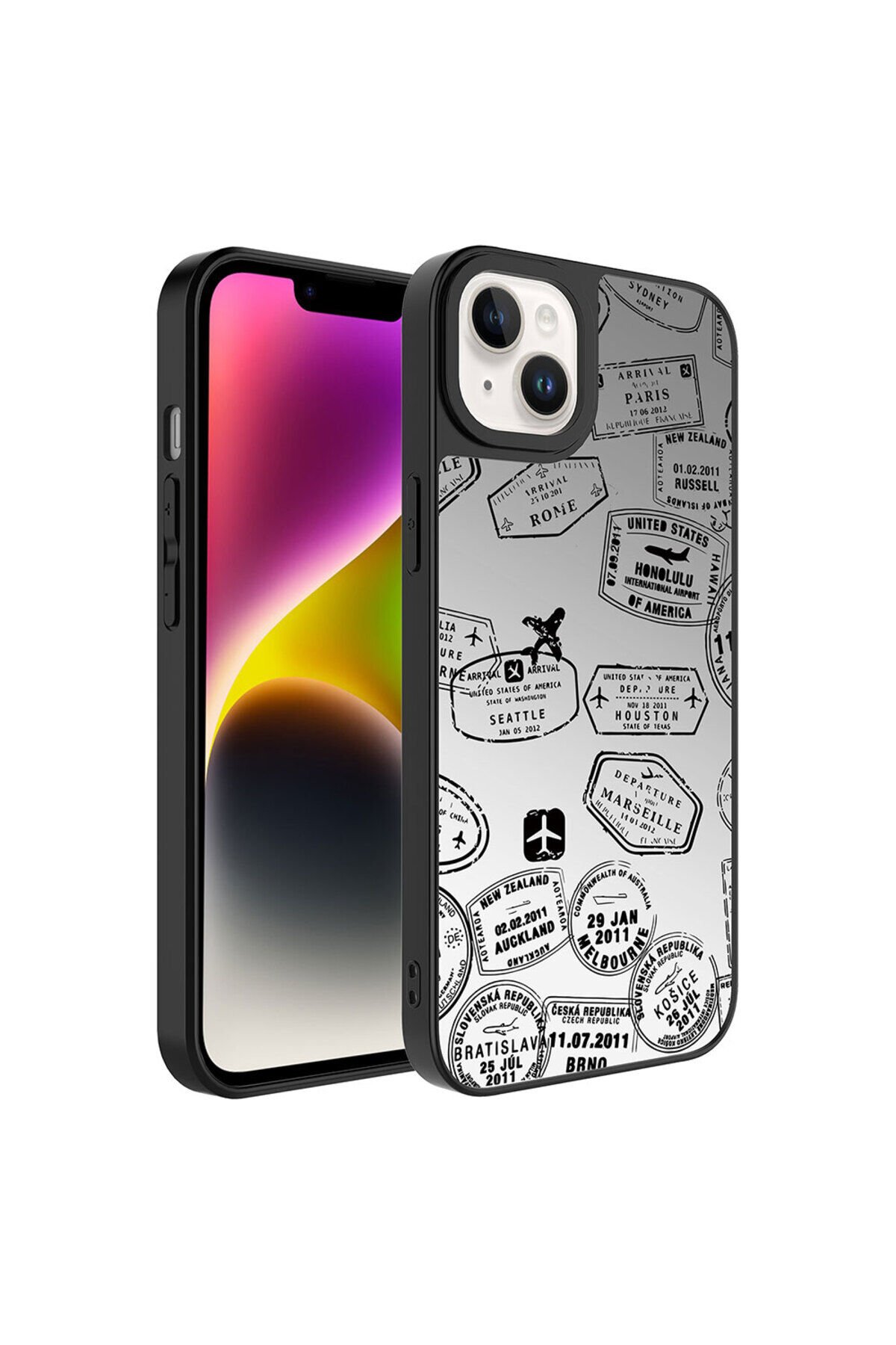 iPhone 14 Plus Uyumlu Aynalı Desenli Kamera Korumalı Parlak BSAY Mirror Kılıf-Love Seyahat