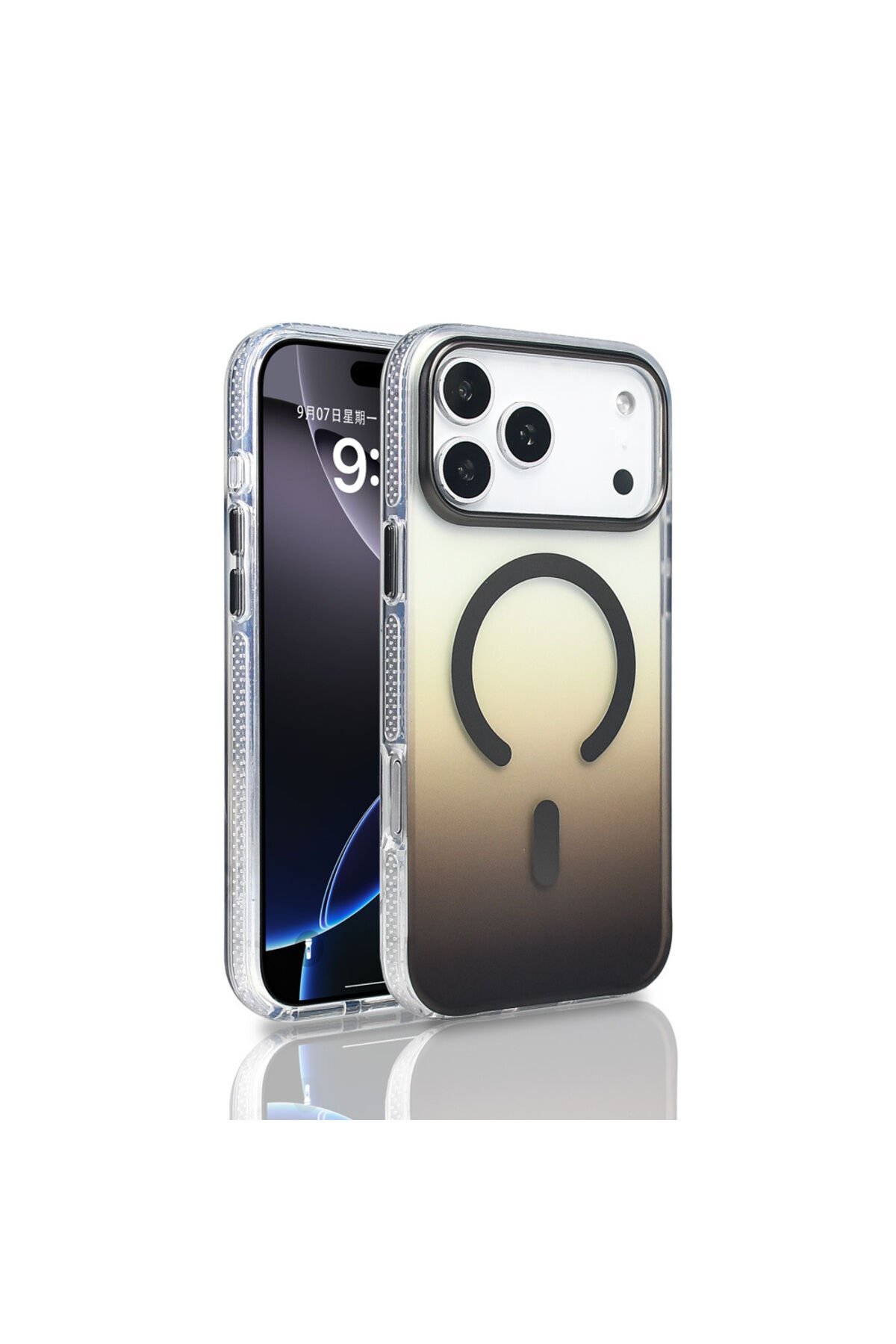 iPhone 17 Pro Max Kılıf M-safe Şarj Özellikli Transparan Renk Geçişli BSAY Toros Kapak - Siyah Gri