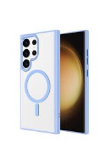 Galaxy S24 Ultra Uyumlu Magsafe Şarj Özellikli Krom Magsafe Silikon BSAY Kılıf-Lacivert Koyu Yeşil