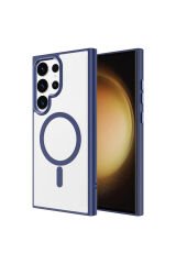 Galaxy S24 Ultra Uyumlu Magsafe Şarj Özellikli Krom Magsafe Silikon BSAY Kılıf-Lacivert Koyu Yeşil