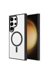 Galaxy S24 Ultra Uyumlu Magsafe Şarj Özellikli Krom Magsafe Silikon BSAY Kılıf-Lacivert Gri