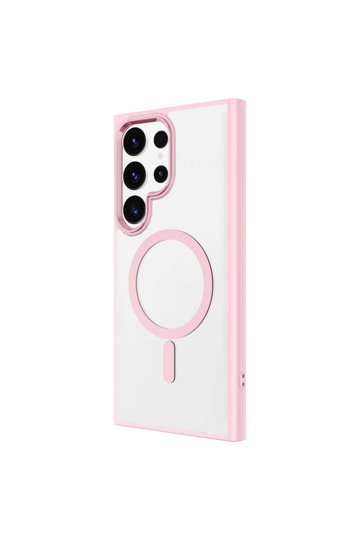 Galaxy S24 Ultra Uyumlu Magsafe Şarj Özellikli Krom Magsafe Silikon BSAY Kılıf-Lacivert Pembe