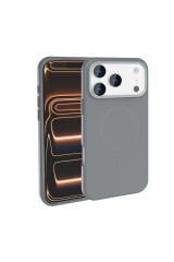 iPhone 17 Pro Max Kılıf M-Safe Şarj Özellikli Metal Kamera Çerçeveli Edi Silikon Kapak Gri