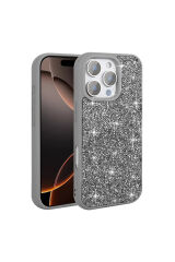 iPhone 16 Pro Kılıf Parlak Taşlı Tasarım Zore Pırlanta Kapak - Lila Siyah