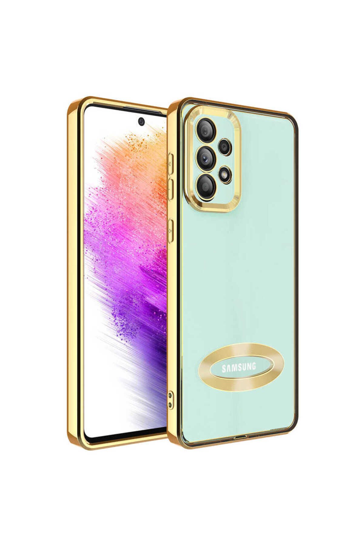 Galaxy A53 5G Kılıf Kamera Korumalı Logo Gösteren BSAY Omega Kapak - Gold Derin Mor