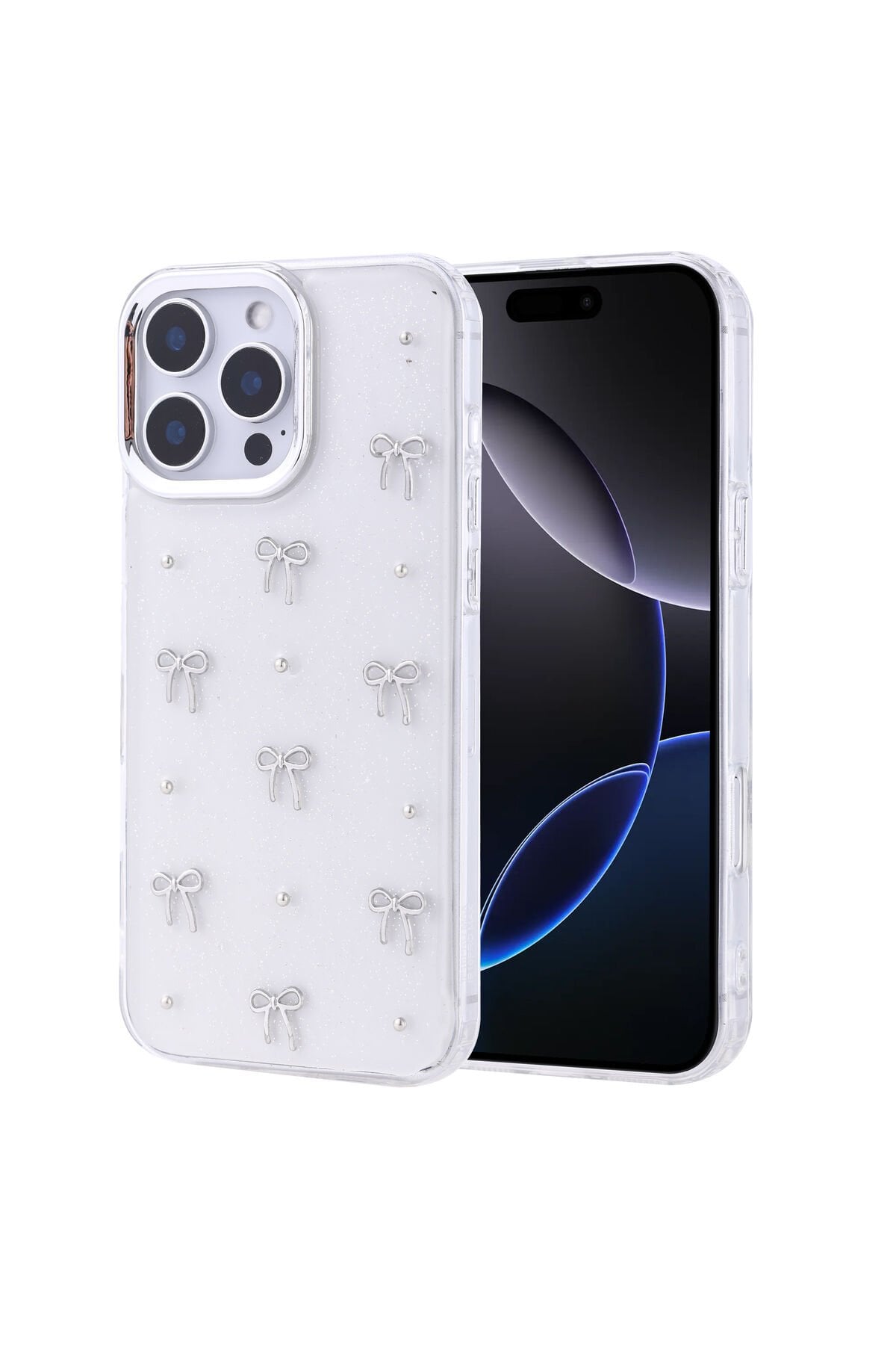 iPhone 16 Pro Max Kılıf Airbag Tasarımlı Simli Şeffaf NXAR Kutup Kapak - Yıldız Lale