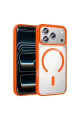 iPhone 17 Pro Max Kılıf M-safe Wireless Şarj Özellikli Silikon HNZM Ege Kapak - Lacivert Turuncu